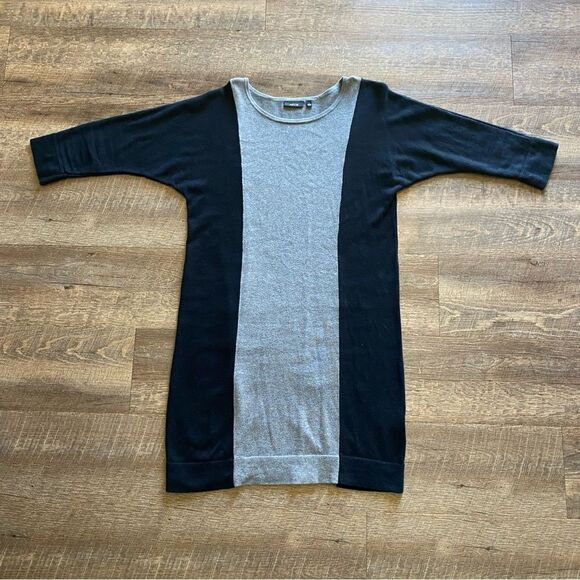 Sweater Dress Black Grey Colorblock Large Office Work Academia Stripe - Picture 3 of 8